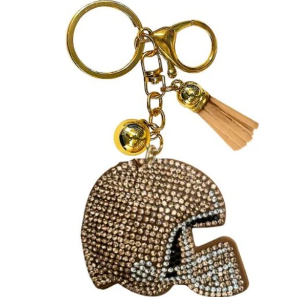 NWT Gold & Silver Crystal Football Helmet Keychain – Sparkly Bag Charm Accessory - Picture 1 of 1